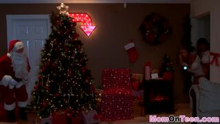 Big cocked Santa fucking MILF and Teen rough!