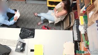 Stepmom and stepdaughter fucked hard inside the office by a security guard!