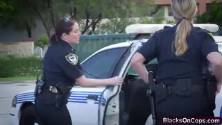 White female cops with huge butts and tits are fucking in threesome with black men