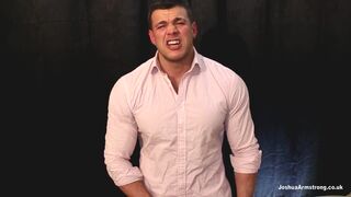 Muscle pec tease and cum on work shirt