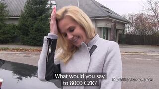 Busty blonde Euro Milf bangs in car