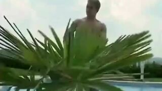 Outdoor ass pounding for horny guy by strap on