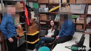 A very hot brunette shoplifter Lexi Lovell gets fucked hard by two fake PIs