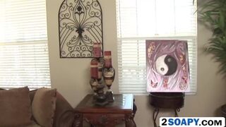 Nasty blonde masseuse gives blowjob during bath