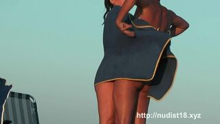 Sexy nudist babes filmed playing on the nude  beach