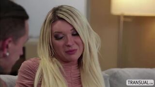 Beautiful transgirl Aubrey Kate is seduced by a punk guy to have sex