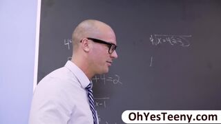 College babe Riley Star tastes her professor with a huge cock