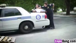 Hot bitches in police uniforms are having hard outdoor sex with black stud