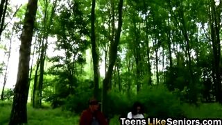 Nice outdoor sex with young brunette and horny grandpa