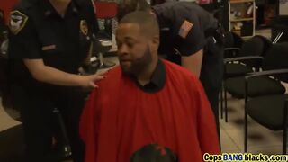 2 female officers apprehend a black suspect to fuck