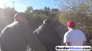 Two sluts pleasing border guard schlong outdoors