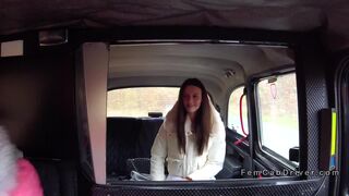 Blonde cab driver bangs client with strap on