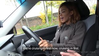 Ebony teen bangs white cock in car