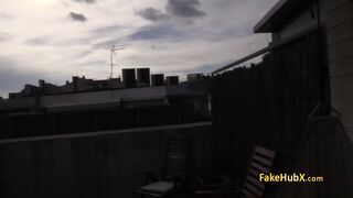 Cop fucks readhead slut on balcony
