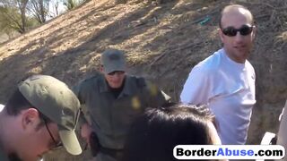 Dark haired slut gets banged at border outdoors