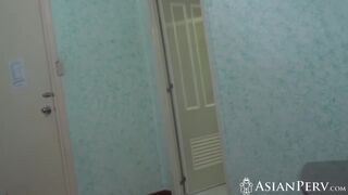 Asian chicks gets shaved cunts filled in threeway