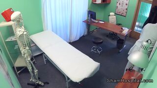 Beautiful blonde patient sucks doctors