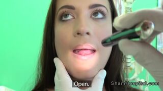Brunette patient sucks doctors big cock