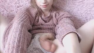 Innocent Looking Blonde Tgirl Plays Her Cock