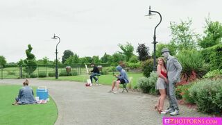 Horny Alessandra pounded by a living statue with a big hard cock