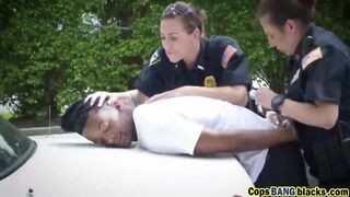 Interracial outdoor threesome fucking with hot cops and BBC!