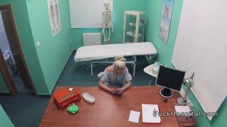 Fake doctor bangs blonde pov in office