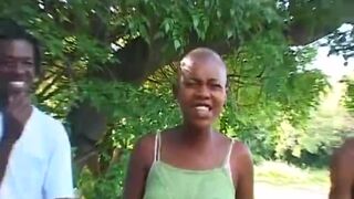 Kinky african slaves in bdsm suit fingered