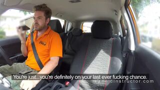 Driving student couple banging in car