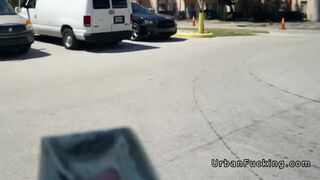 Innocent huge tits teen bangs in public