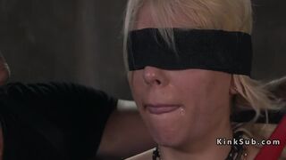 Blindfolded huge tits blonde gets bondage sex