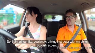 Shaved cunt brunette rides instructor