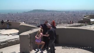 Toned blonde gangbanged in public bdsm