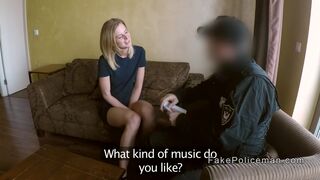 Blonde Milf in thongs rides fake cop