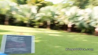 Dude bangs Latina yoga babe in the park