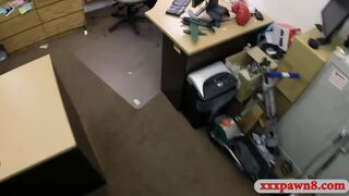 Brunette woman drilled by pawn keeper in his pawnshop