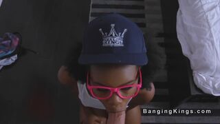 Dude wanking big cock on bent over ebony