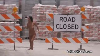 Busty Latina teen streaking then fucking