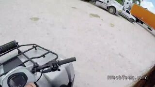 Lost teen hiker bangs on a quad