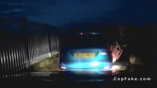 Fake cop bangs blonde in trailer office