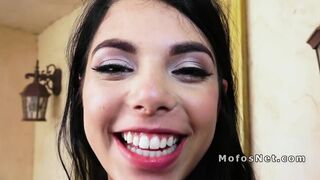 Sexy brunette Latina sucks and fucks