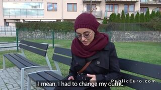 Amateur babe sucks huge dick in public