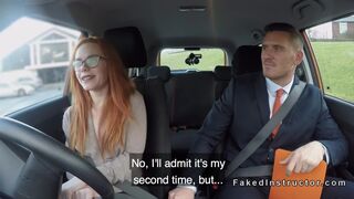 Slim redhead banged her driving examiner