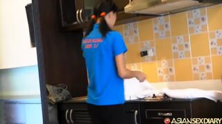 Horny Asian maid fucks her white customer in netherland hotel