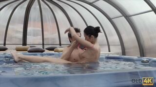 Old lover nicely penetrates black-haired chick from behind