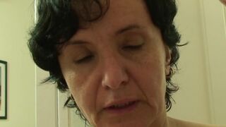 Brunette granny found riding his cheating cock