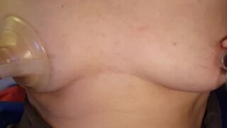nippleringlover trying to lactate pierced tits with stretched nipple piercings with milk pump