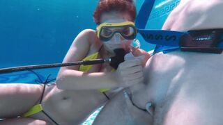 She gives up in orgasms in the swimming pool with big cock