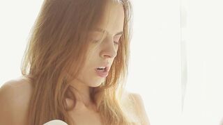 Gorgeous ballerina gets naked and masturbates during her warm up