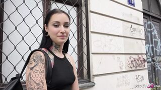 German Scout - Tall tattooed college teen pickup and raw fuck at street casting
