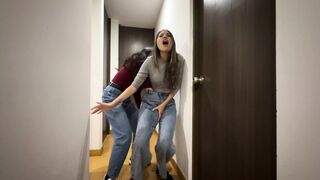 Two strangers play by touching each other under their pants and rubbing their asses